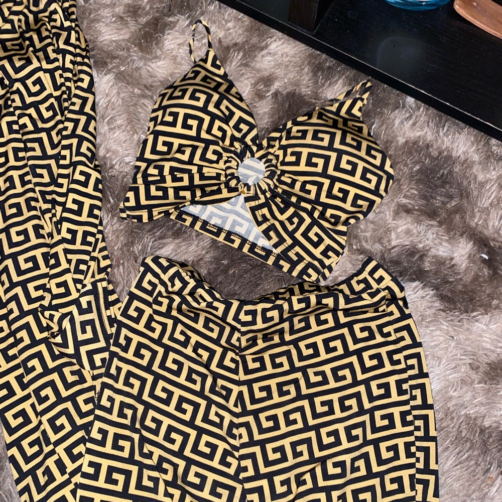 3 piece set. Shorts and crop top with cardigan.